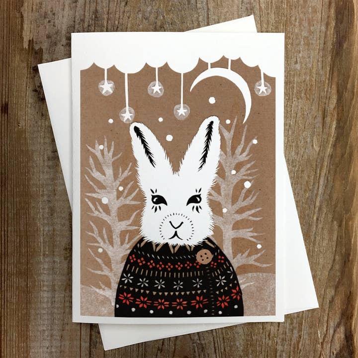 Winter Hare - Greeting Card for wholesale by Rural Pearl: Cut Paper Art by Angie Pickman
