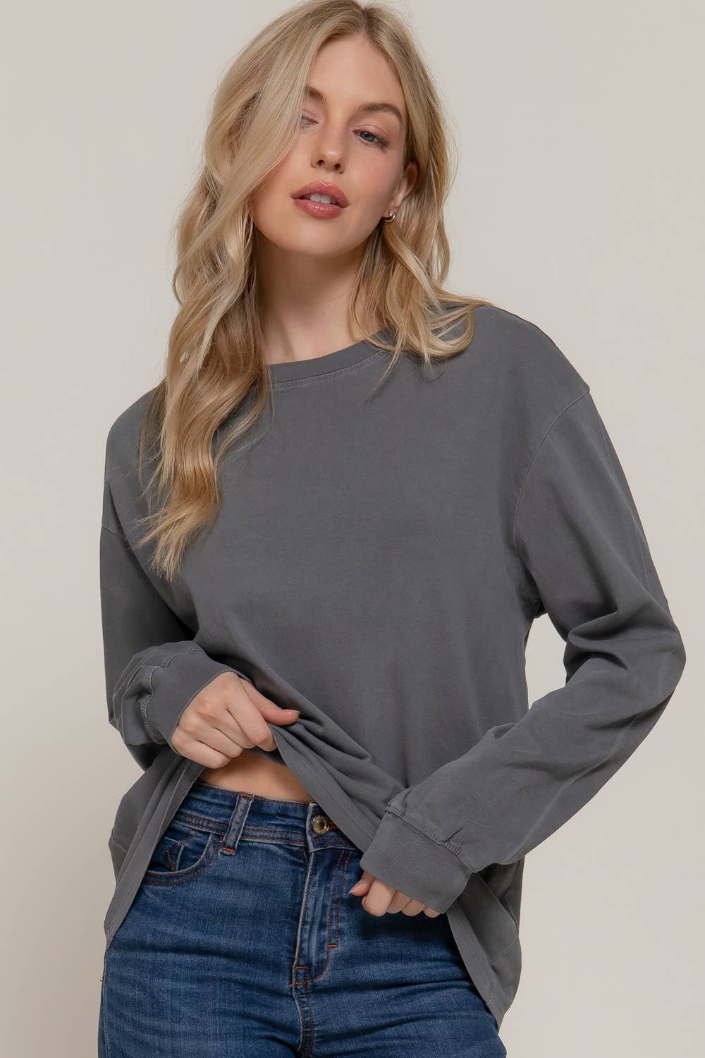 42POPS - Wholesale Knit Top - Women's - ..1001 Round Neck Garment Dye Tee SI-282202