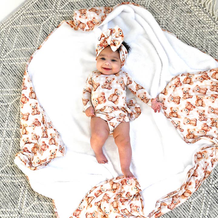 Gigi and Max - Venta al por mayor Falda tutú - Niños - Vestido de bebé de bambú Teddy Tutu Conjunto de oso marrón con broches6