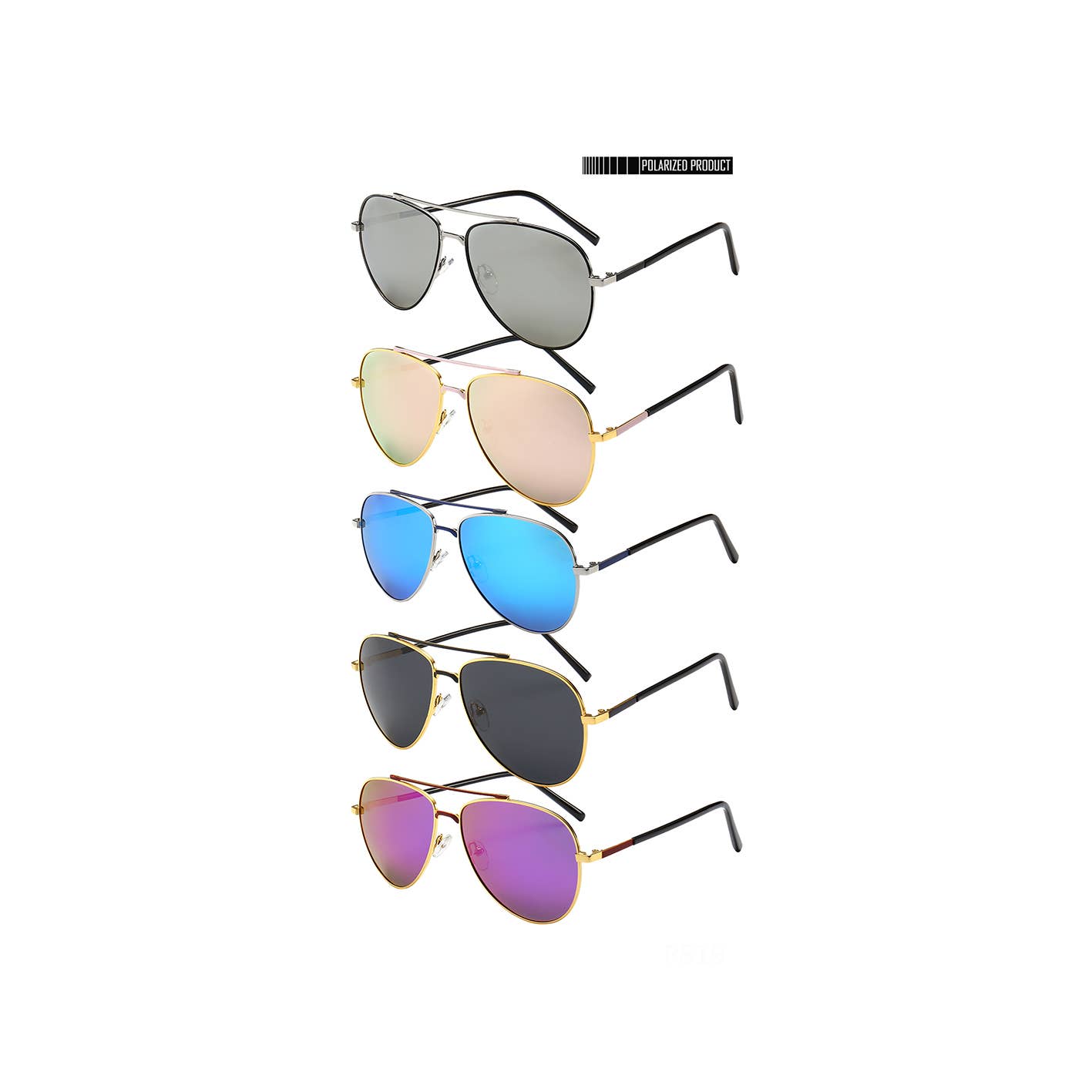 Trio Trading - Vente Lunettes de soleil – unisexe - Lot de 12 lunettes de soleil d'aviation classiques, verres polarisés assortis1