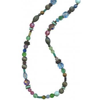 Owen Glass Collection - Wholesale Beaded/Pearl Necklace - OFF TRACK BETTING - 24 INCH TURQUOISE AND PINK CRYSTAL NECK.