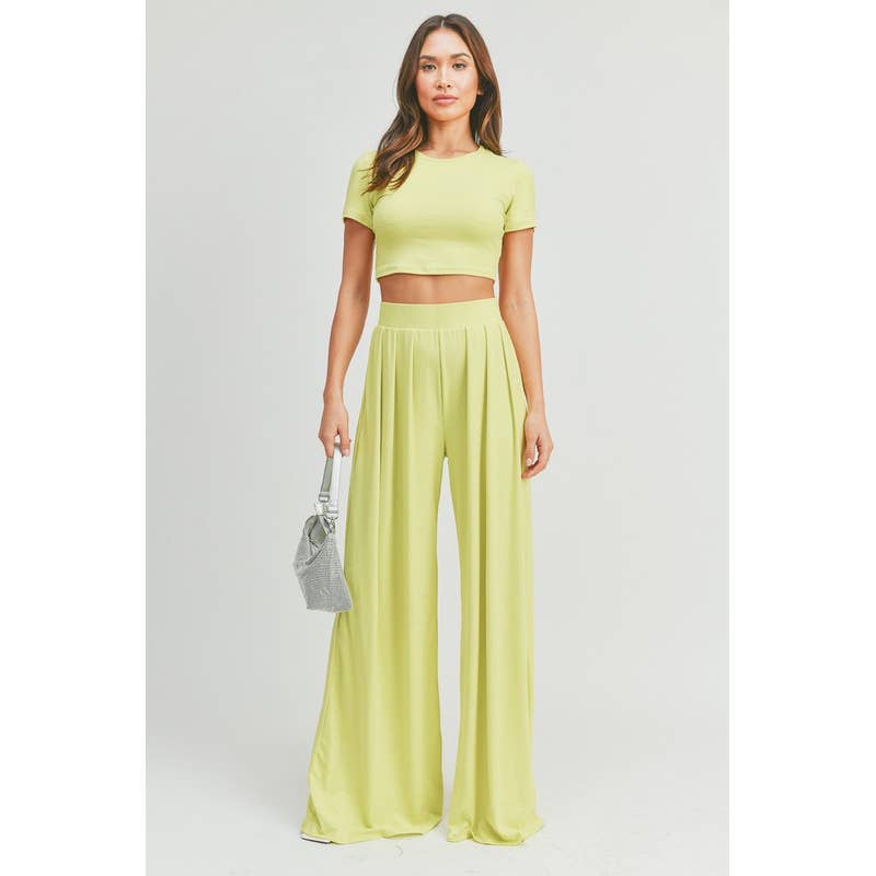 Peace Love Line - Vente Ensemble haut et pantalon (PAS d'intérieur) - Femme - Ensemble haut court et pantalon palazzo à jambes larges4