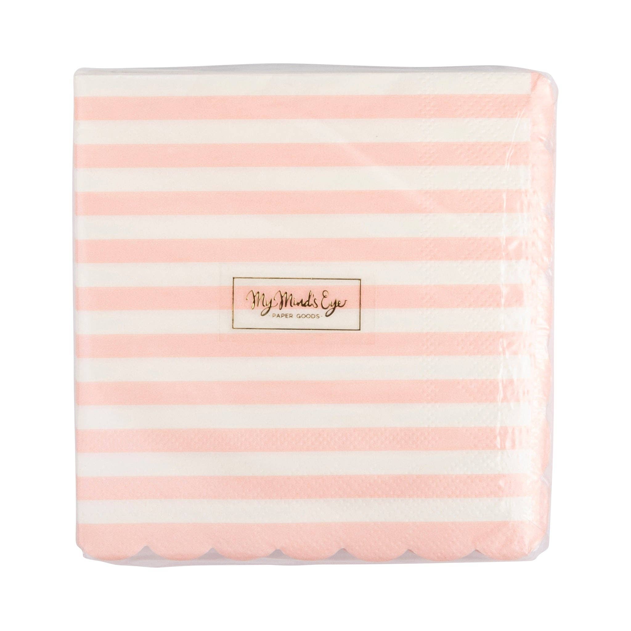 My Mind’s Eye - Wholesale Disposable Napkin - NEA1139 - Pink Striped Scalloped Cocktail Napkins1