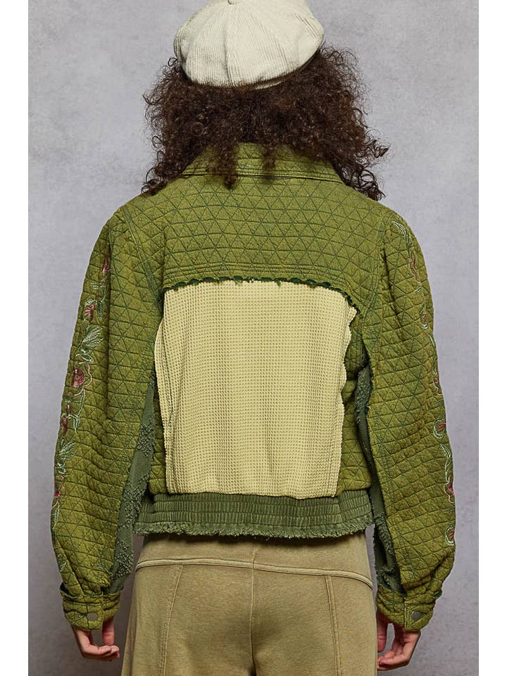 Pol Clothing - Wholesale Jacket - Women's - Vintage washed embroidered sleeve quilted jacket3