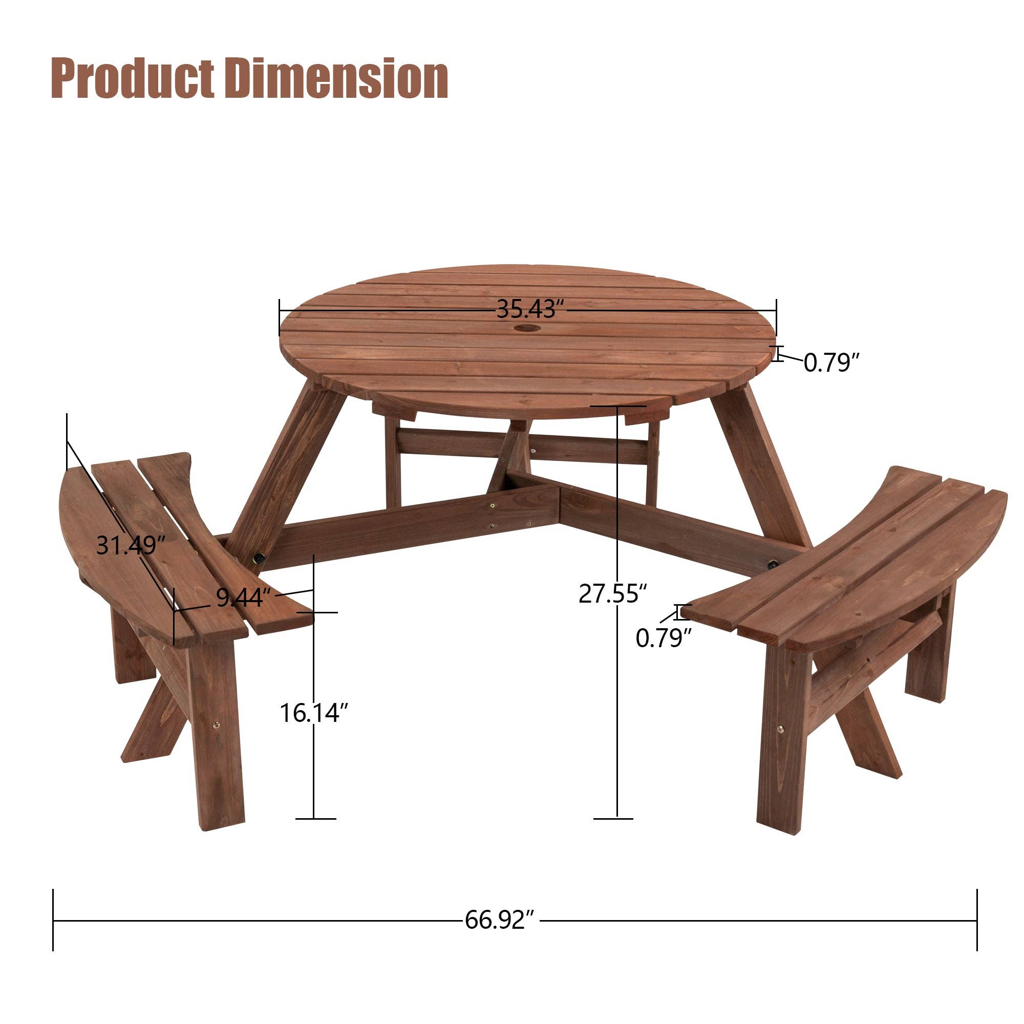 39F Inc. - Wholesale Patio Set - 6-Person Outdoor Wooden Picnic Table with Benches–Brown/Natu7
