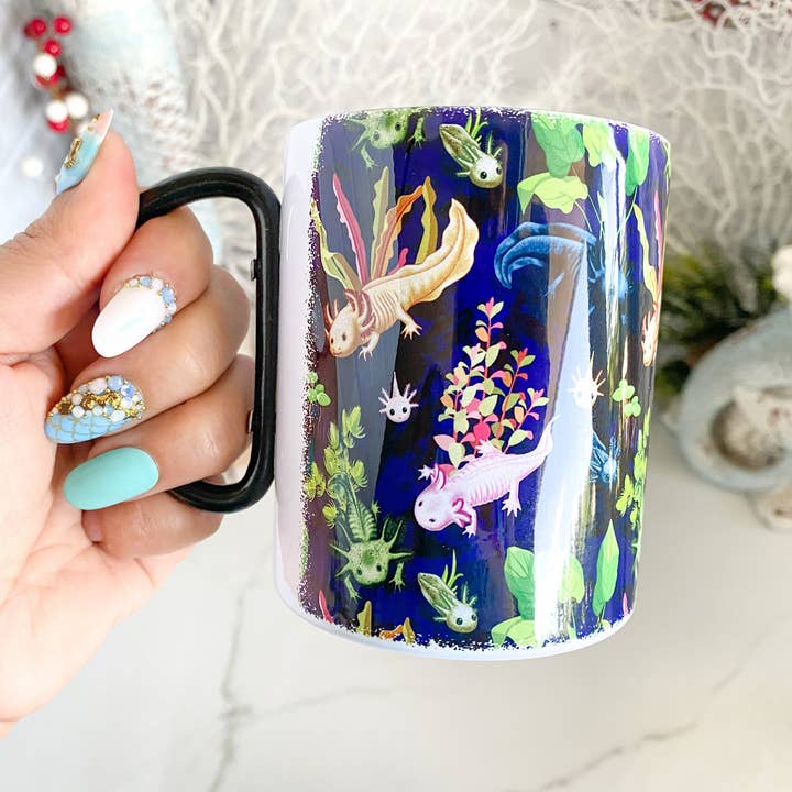 Multi Morph Axolotl mug, Carabiner Clip on handle To go Mug for wholesale by The Slug And Kraken