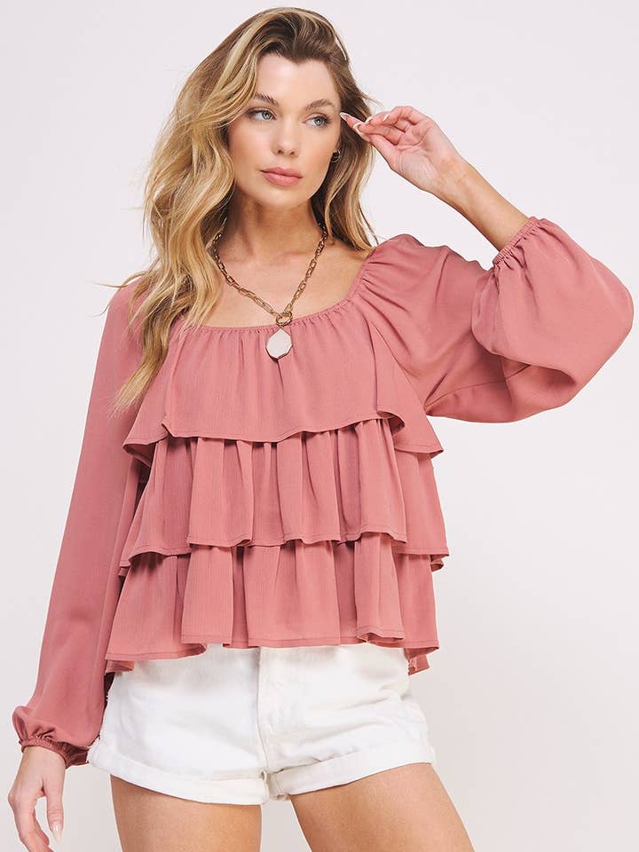 Tiered flounce designed Blouse JJT5023 for wholesale by JADE BY JANE