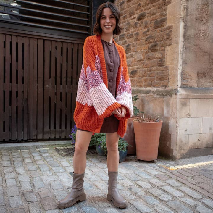 Cara & The Sky - Wholesale Cardigan - Women's - Janie Oversized Chunky Stripe Cardigan - Orange16