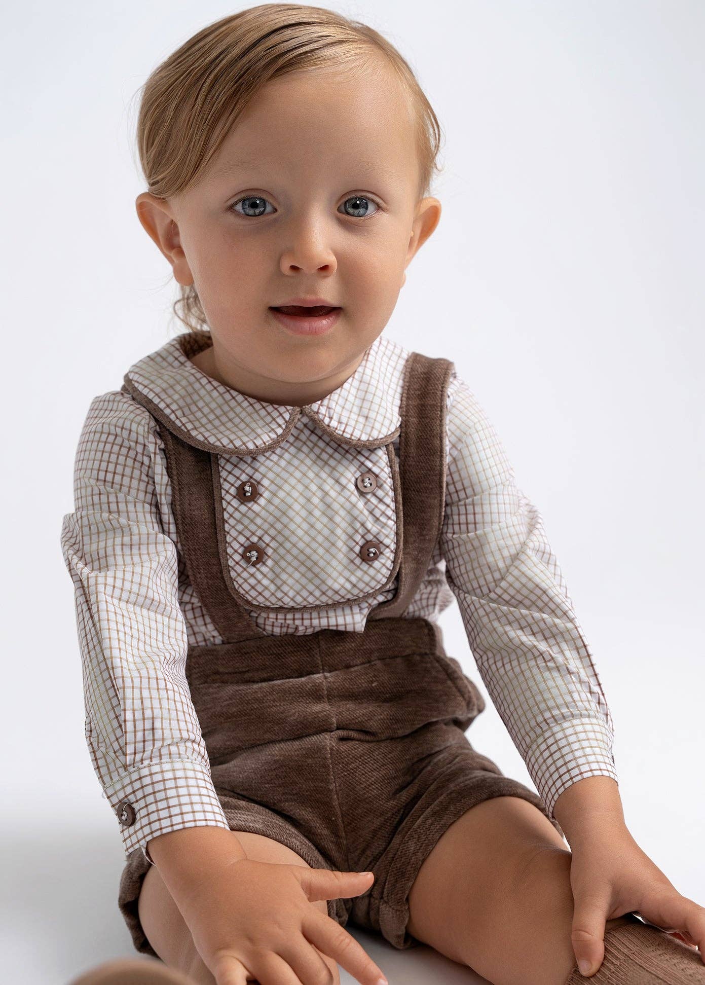 Hush.Shop - Wholesale Clothing Set - Baby - Velvet Checkered Shirt and Overall Set1