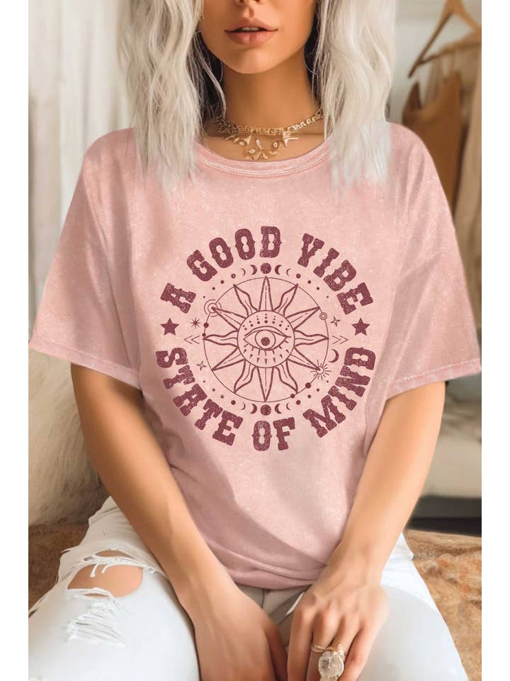 Rustee Clothing - Wholesale Screen printed t-shirt – Women′s - A GOOD VIBES EVIL EYE MINERAL GRAPHIC TSHIRTS2
