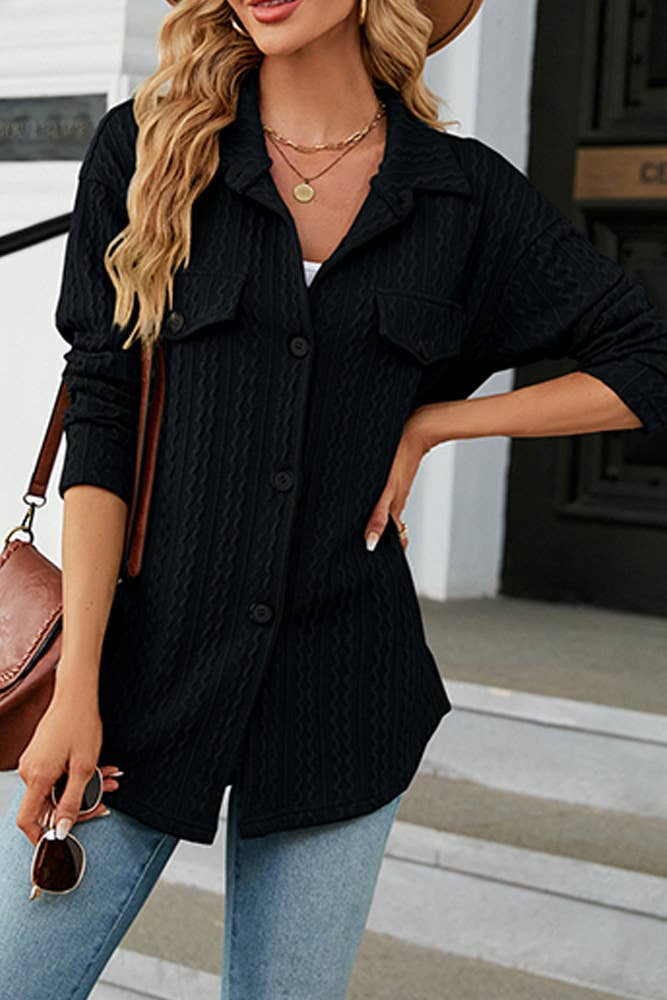 Comely Fashion - Vente Veste-chemise – femme - CF-WZD031 Manteau en jacquard boutonné uni10