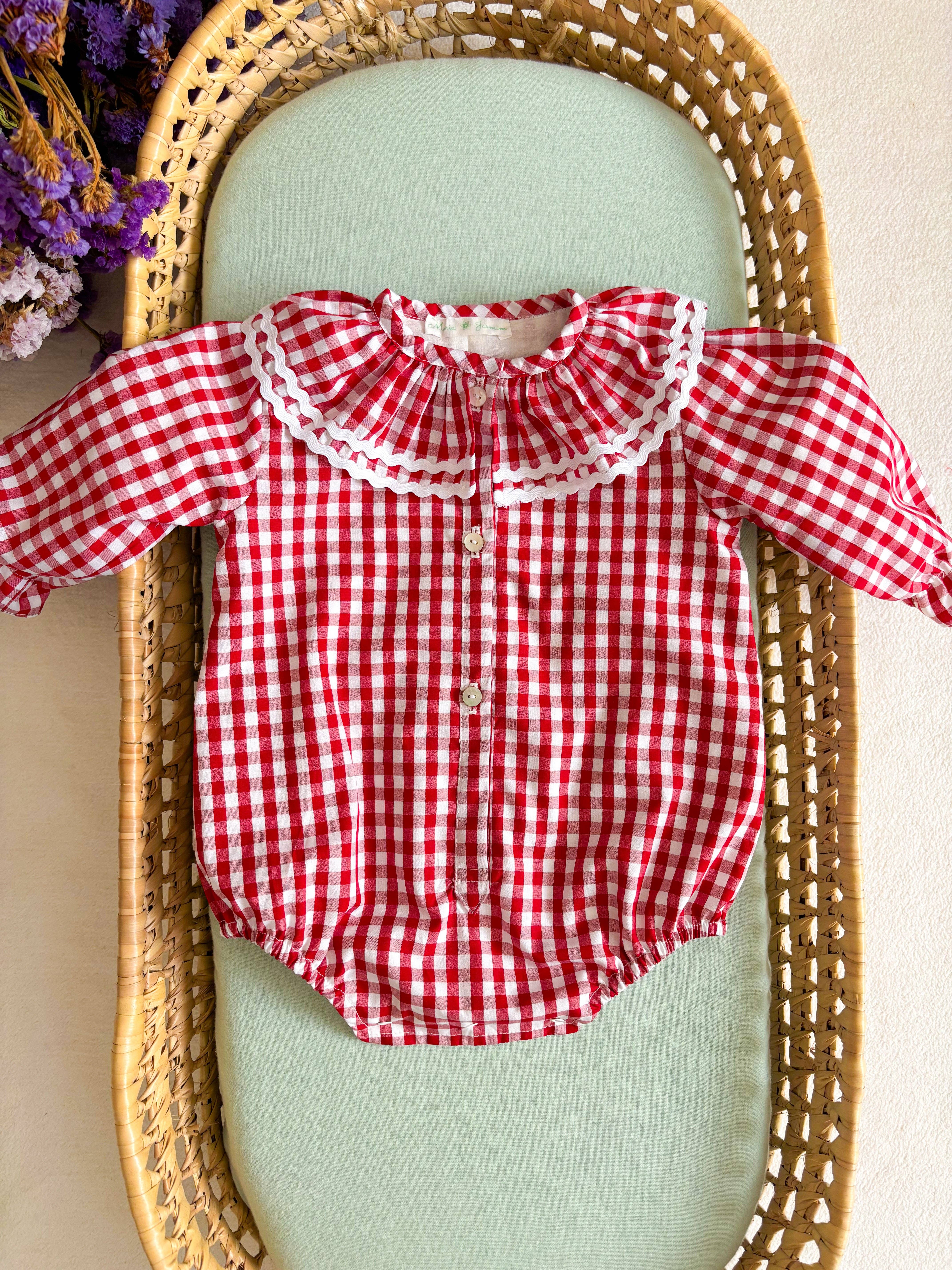 Maria Jasmim Baby & Child - Wholesale Bodysuit (Non-Footed) - Baby - Red Vichy Ruffle Trim1