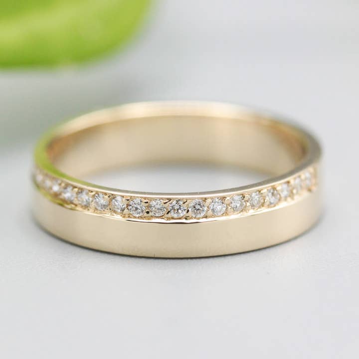 14k Gold 4mm Wedding Ring with Half Diamond Band for wholesale by Metal Studio Jewelry