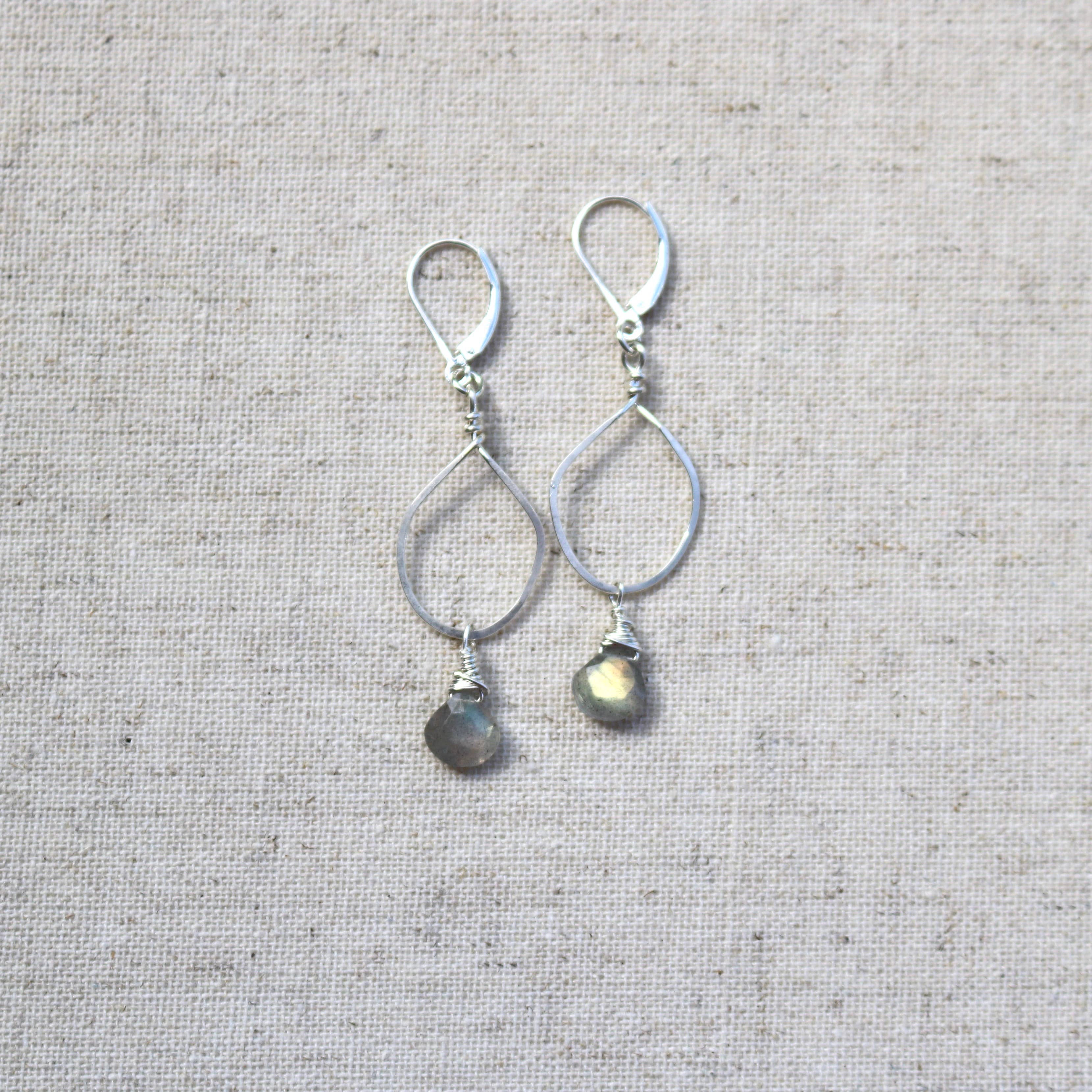 LA DE DA Jewelry - Wholesale Dangle Earrings - Labradorite Drop Hoop earrings