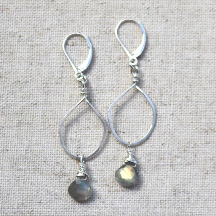 LA DE DA Jewelry - Wholesale Dangle Earrings - Labradorite Drop Hoop earrings0