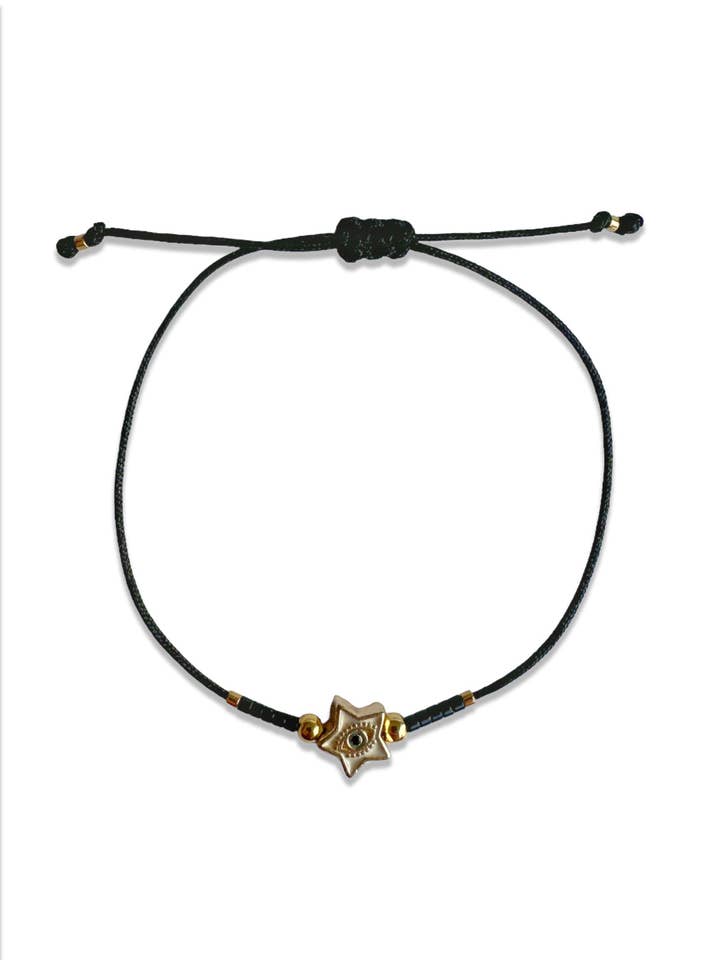 Gold Plated Enamel Star Eye Charm Bracelet for wholesale by Yugu Studio