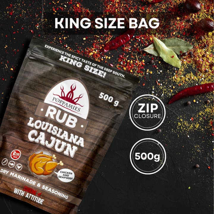 Lukata LTD – wholesale Rub – Poppamies Louisiana Cajun BBQ Rub - 100% Natural BBQ Seasoning - Dry Marinade & Spices. Especially Suitable for Chicken and Seafood - Great in The Grill Oven Boiler and Pan - Large Pack (500g)