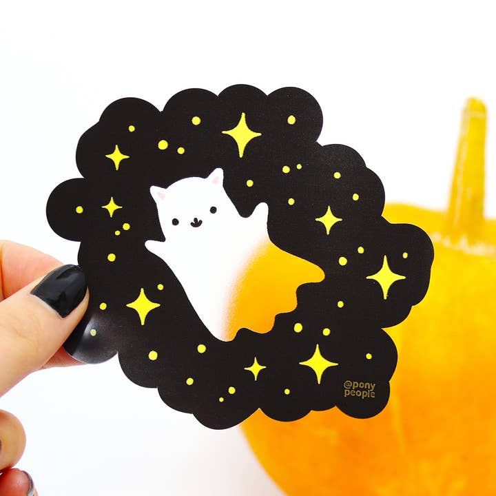 Ghost Kitty Transparent Sticker for wholesale by PONY PEOPLE
