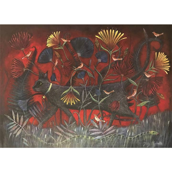 Greeting Card Black Cat in the Flower Bed for wholesale by Natural Partners Limited