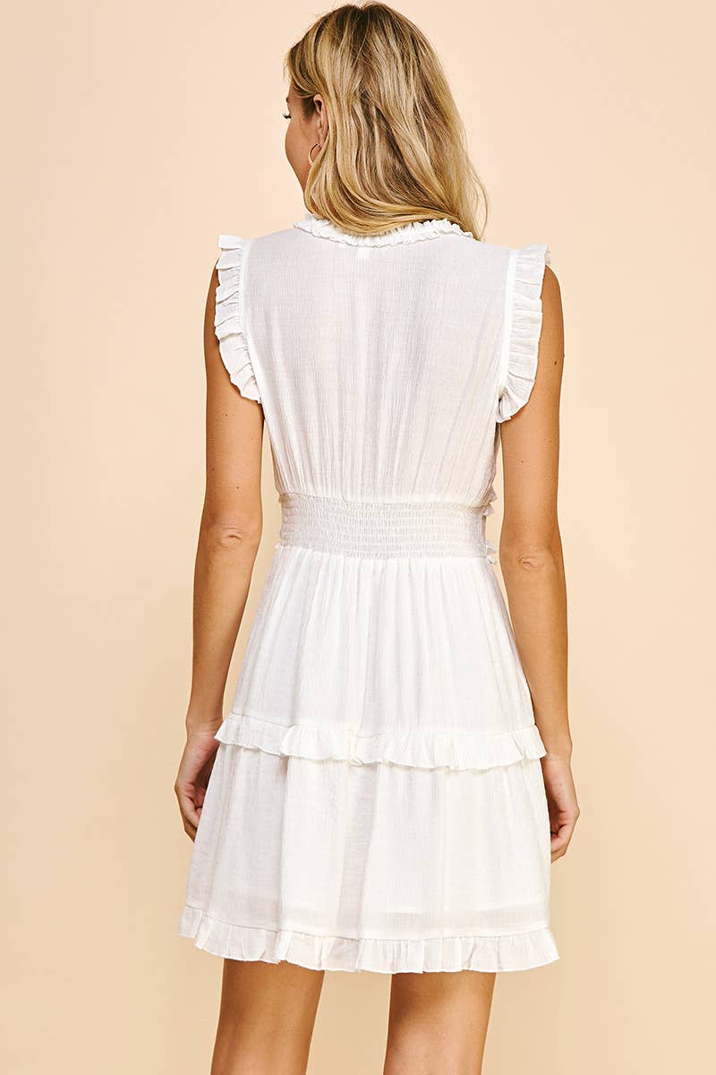 PINCH - Wholesale Jurk - Dames - MOUWLOZE JURK MET V-HALS EN RUCHES - 3087D4