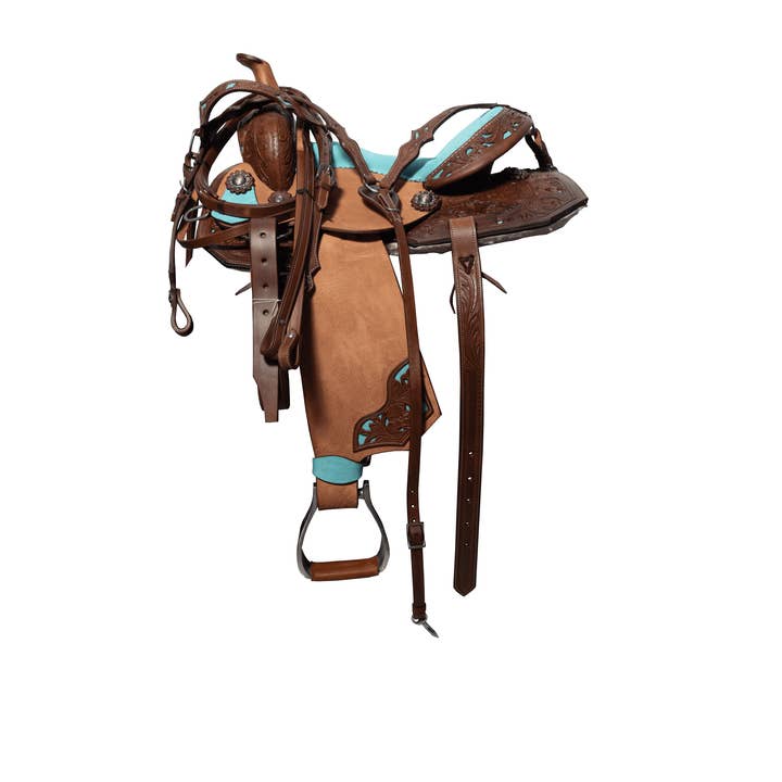 Turquoise Seat Western Saddle – Hand-Tooled Leather for wholesale by Pro Classic Global