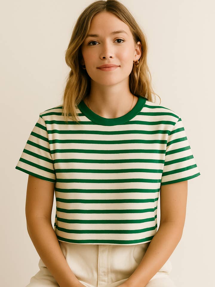 Mom Crop striped tee - basic tshirt - soft wash for wholesale by Polished Prints