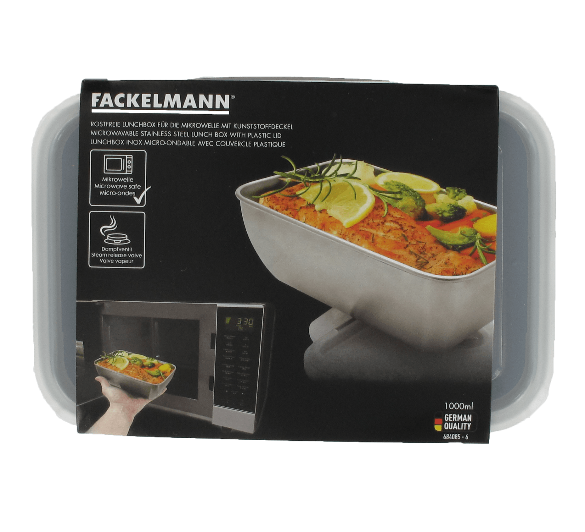Fackelmann – wholesale Lunch bag/box – Stainless steel lunch box with clip lid 1000 ml Move1