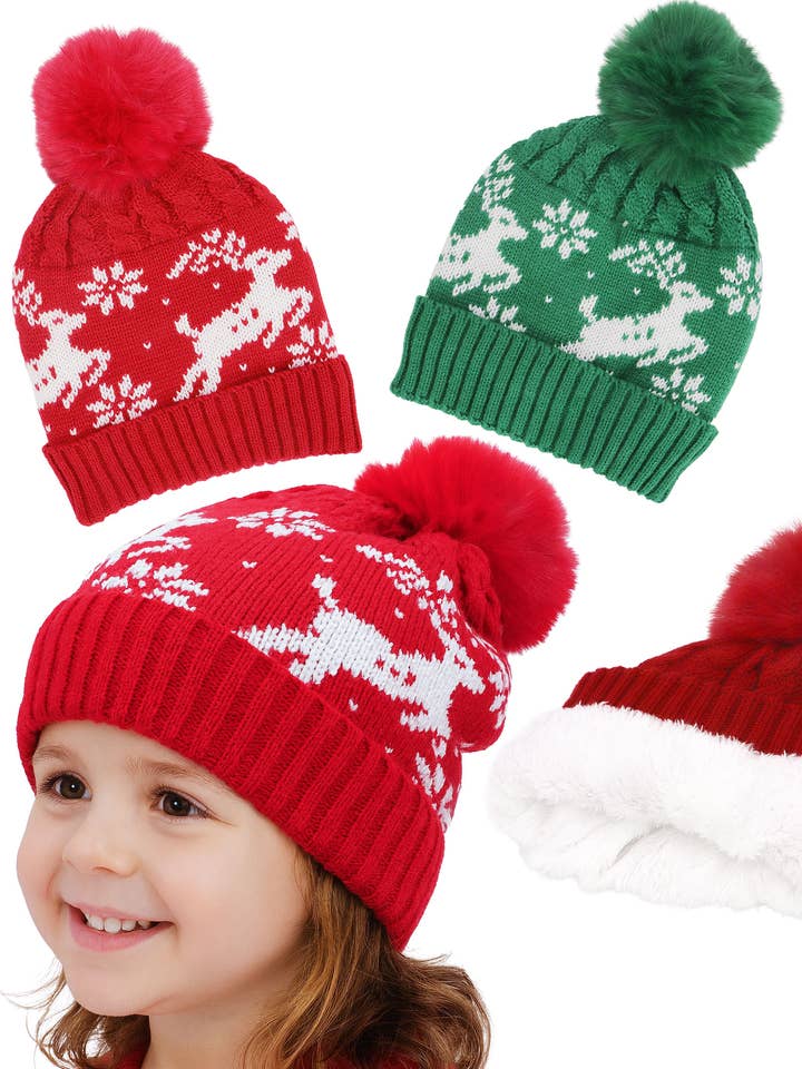 Gorro Forrado com Floco de Neve e Rena para Crianças por atacado de Cap Zone