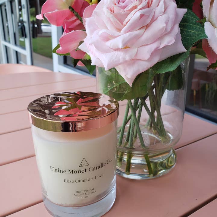 Rose Quartz + Love Soy Candle for wholesale by Elaine Monet Candle Co