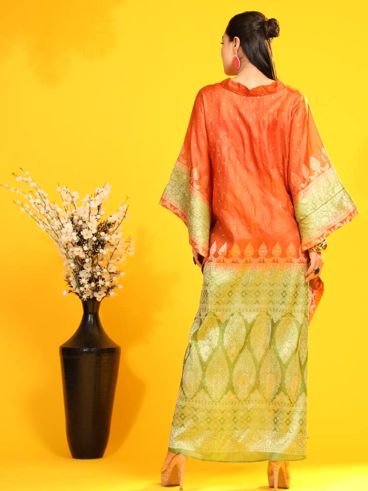 Studio Swiatlo - Wholesale Kaftan - Women's - Silk Saree Kaftan Dress - Orange Tones3