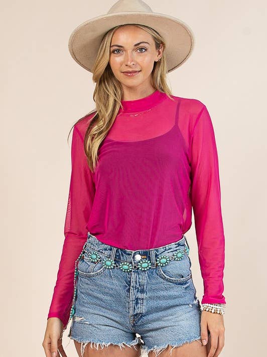 Hot Pink AV1230-GEMMA SOLID MOCK NECK MECK TOP for wholesale on Faire0