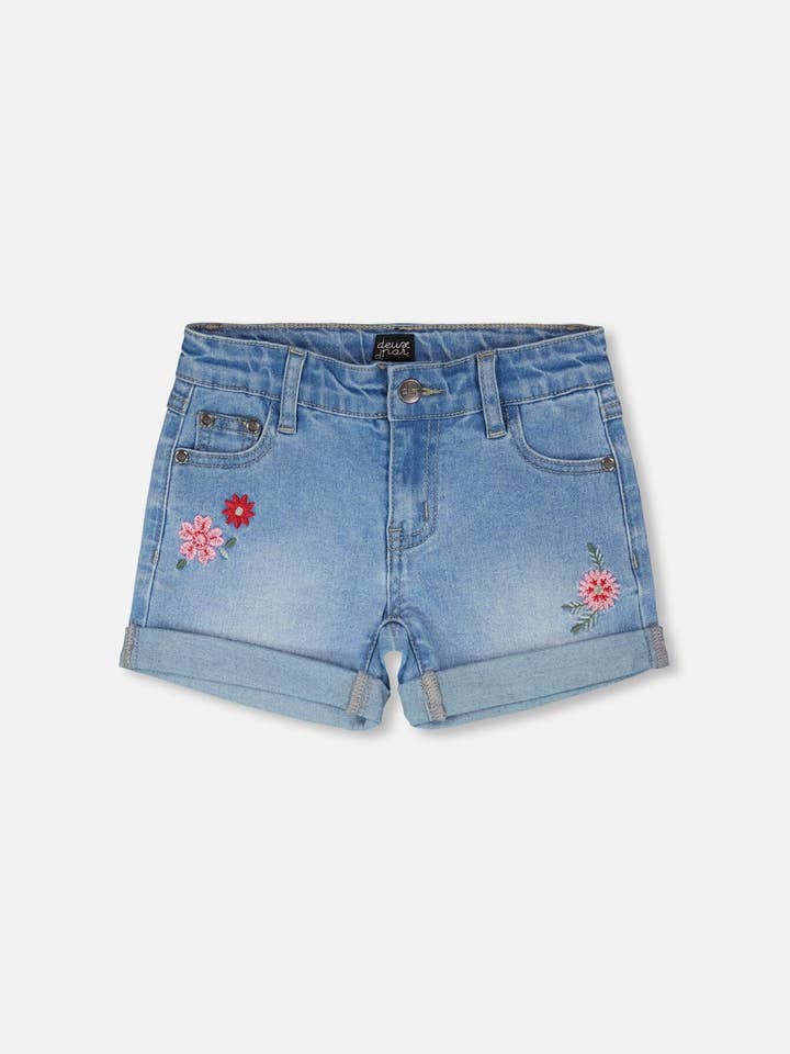 Lichtblauwe denim shorts met borduursel voor wholesale door Deux par Deux