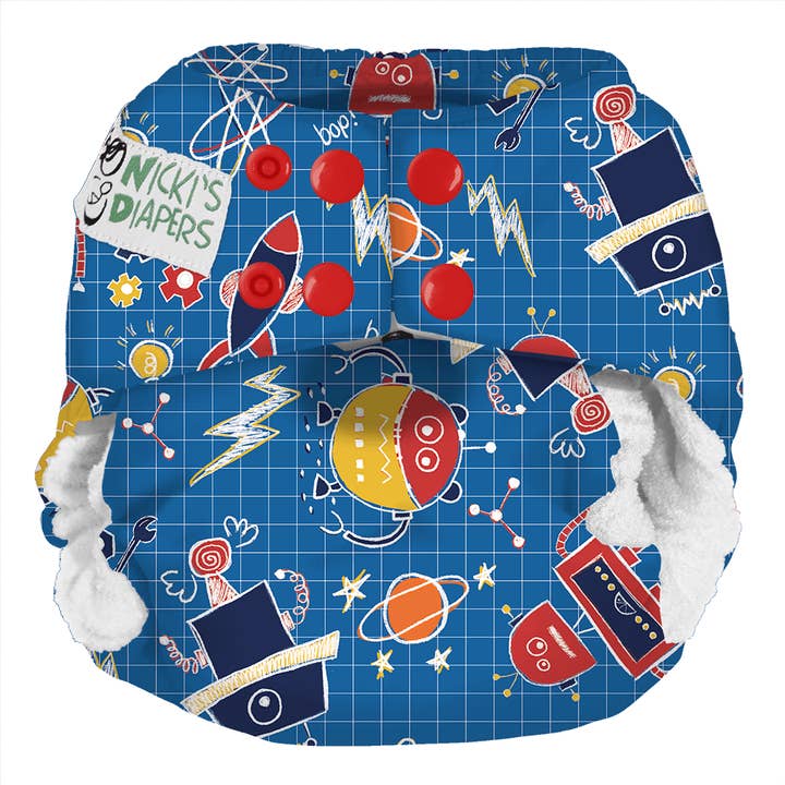 Nicki's Bamboo Snap AIO - Beep Bop Boop - OS for wholesale by Nicki's Diapers (Planetwise Wholesale)