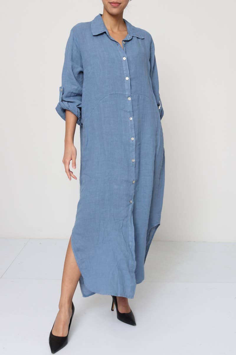 LÉA & LUC - Wholesale Dress - Women's - Long shirt dresses in 100% Linen REF. 148421
