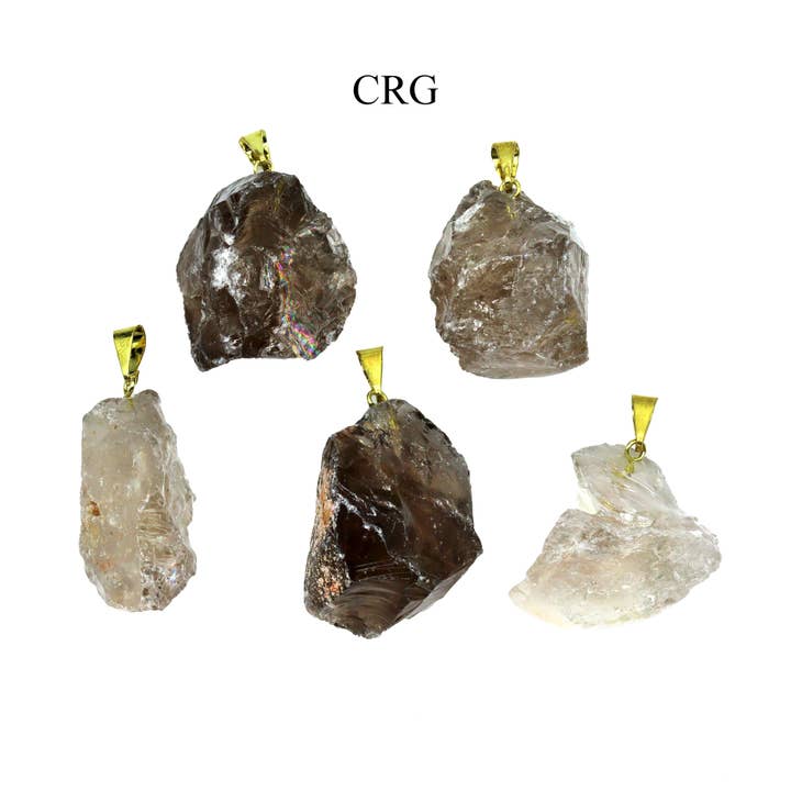 Crystal River Gems LLC - Wholesale Individual Charm/Pendant - SET OF 4 - Rough Smoky Quartz Pendant with Gold Bail / 1-2" AVG
