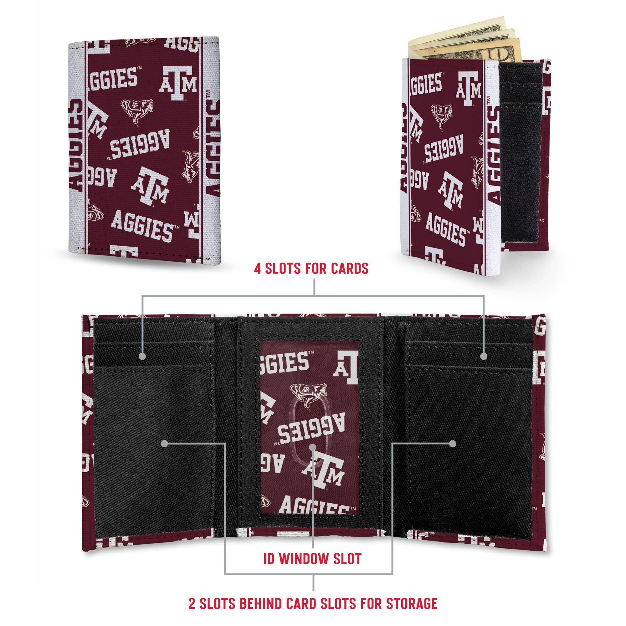 Rico Industries - Vente Portefeuille – unisexe - Portefeuille trifold en toile NCAA Texas A&M Aggies3