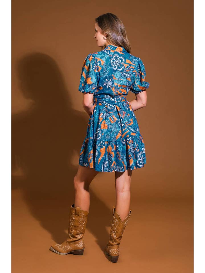 BLUE BROWN A printed woven mini dress - ID21480 for wholesale on Faire