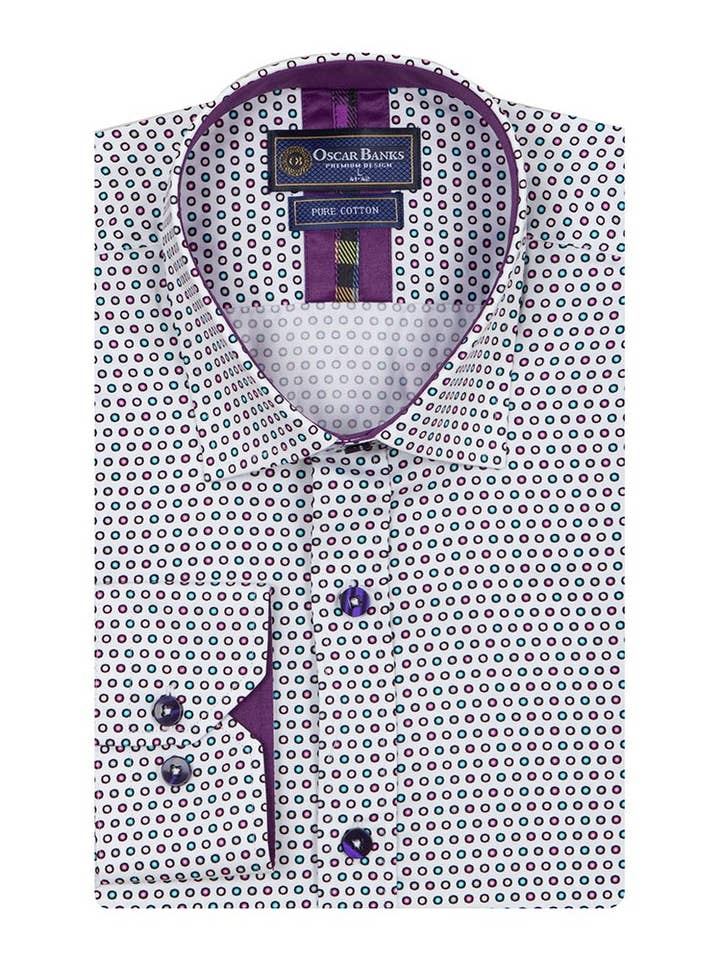 Camisa blanca con estampado de mosaicos punteados y pañuelo a juego para venta al por mayor de Makrom