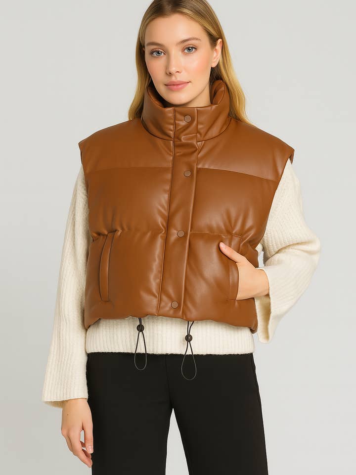 Faux Leather Padded Vest for wholesale by Do Everything In Love®