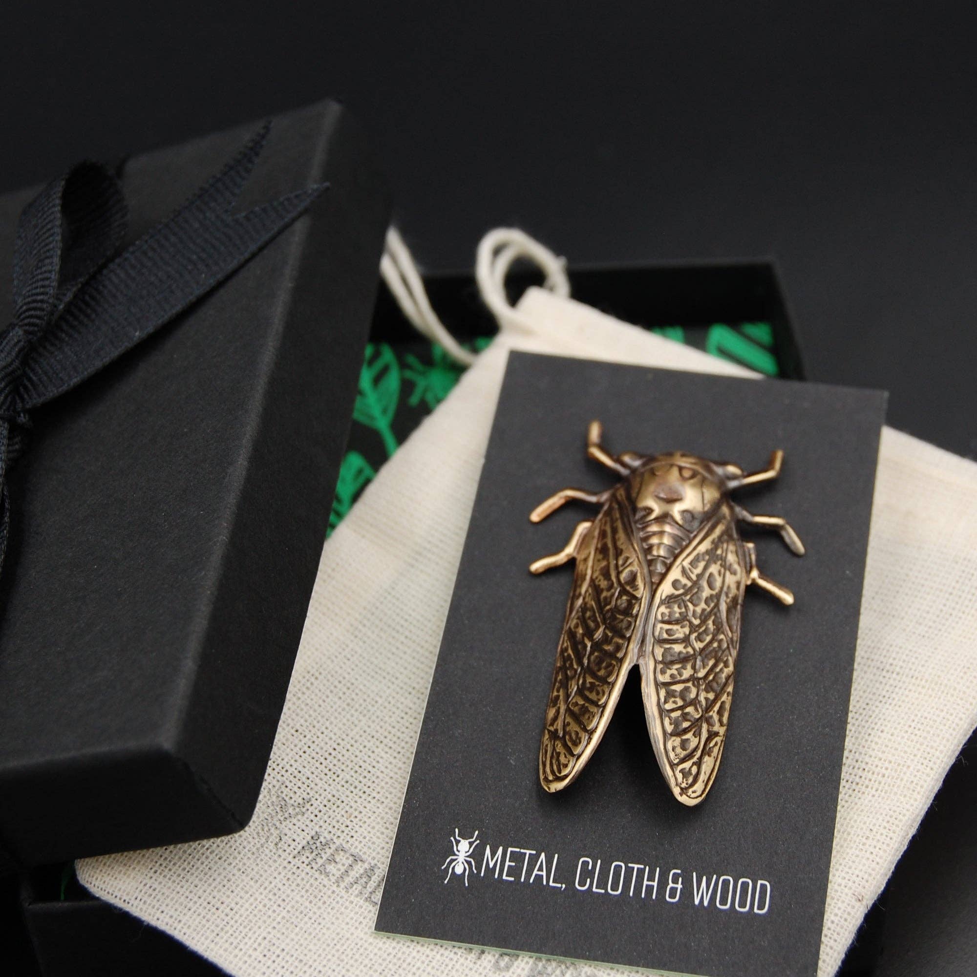 Metal Cloth & Wood - Wholesale Brooch - Brass Cicada Insect Pin or Brooch4