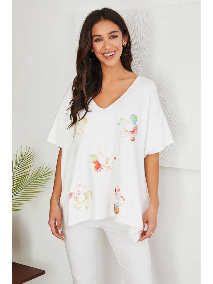 VENTI6 - Wholesale Knit Sweater - Women's - WATERCLOLOR FLOWER PATCH SWEATER (8288-FLOWER)