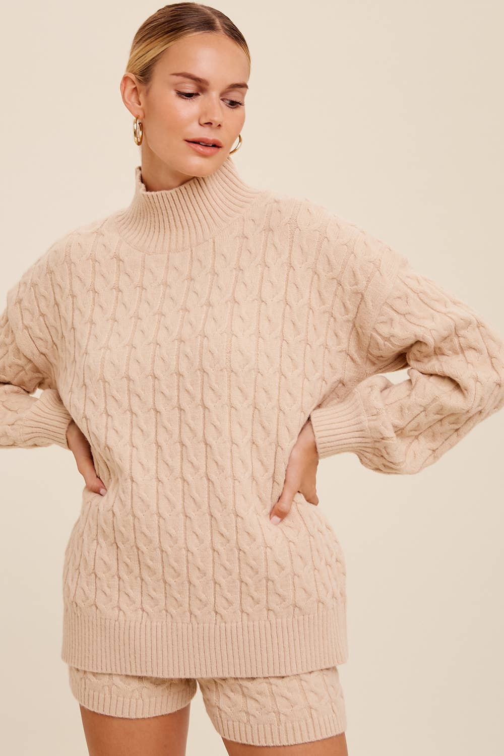 Listicle - Wholesale Lounge Set - Women's - Cable Knit Mock Neck Sweater Set LWSET01314