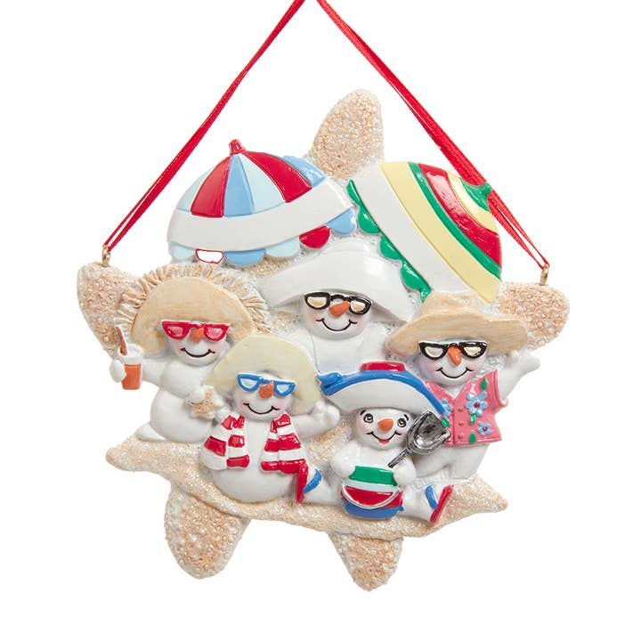ENSEMBLE DE 5 ORNEMENTS DE PLAGE EN RÉSINE BONHOMME DE NEIGE DE 5 POUCES pour la vente par Kurt S. Adler, Inc.