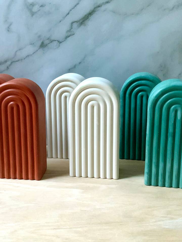 Colorful Cement Arch Bookend or Mantle Art for wholesale by Left Corner Goods