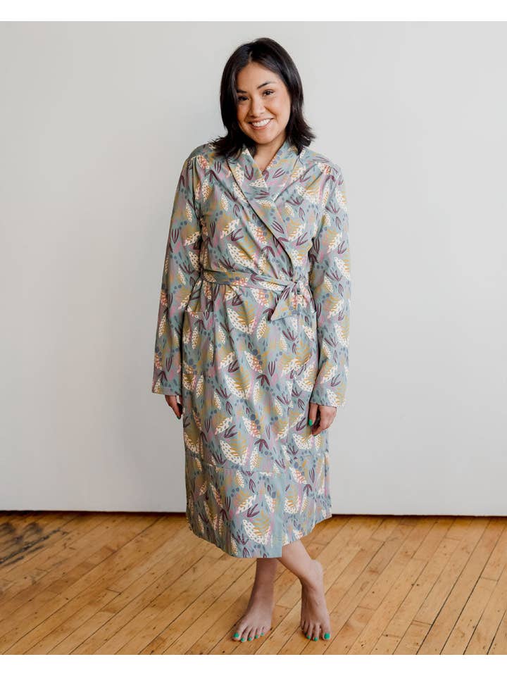 Organic Cotton Women’s Lounge Robe in Whimsy for wholesale on Faire
