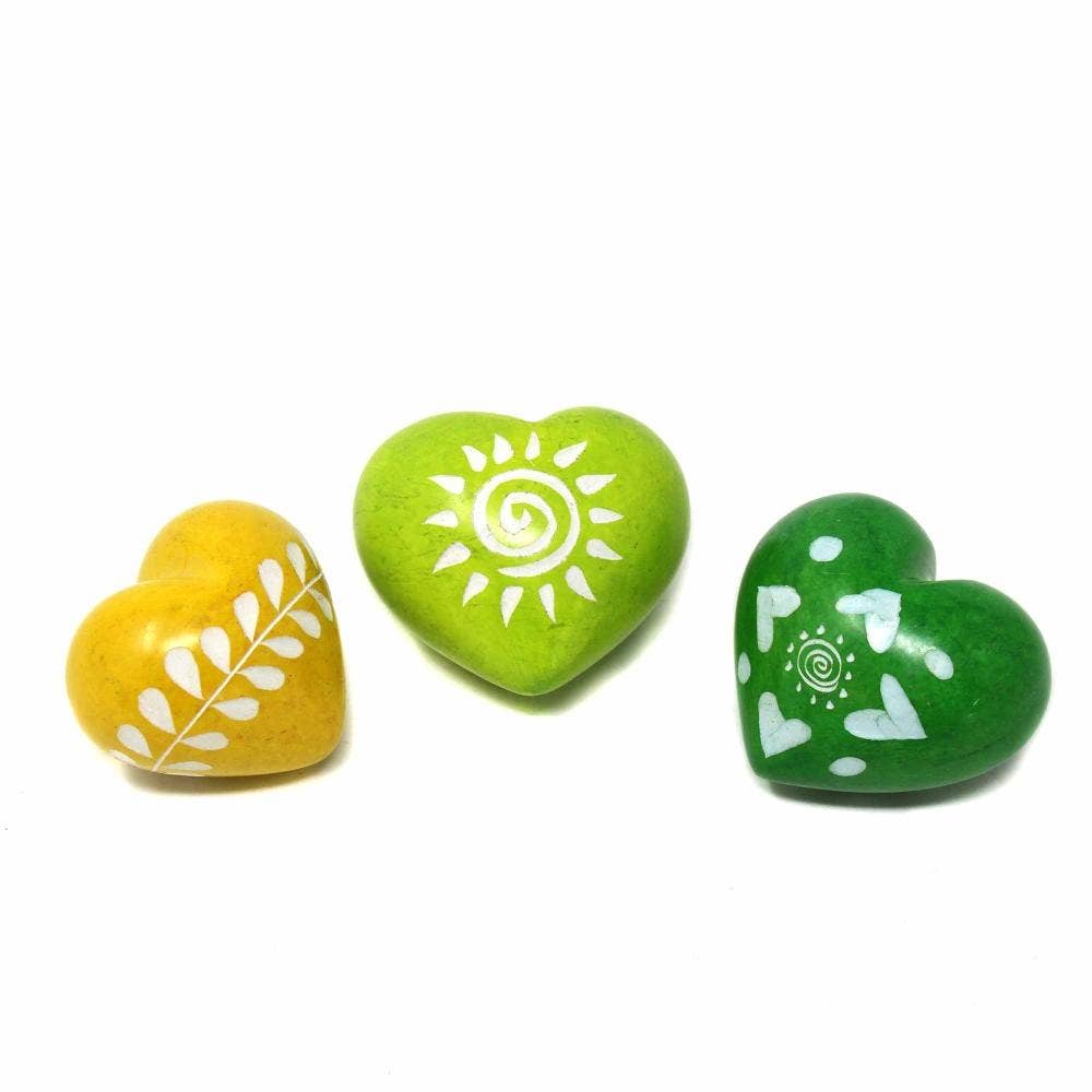 Global Crafts - Wholesale Decorative Tabletop Object - Soapstone Hearts in Assorted Colors with Designs- Set of 102