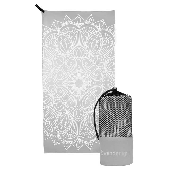 Microfiber Travel Towel - Ella Grey, Large (63 X 31 ") for wholesale by Wanderlight USA