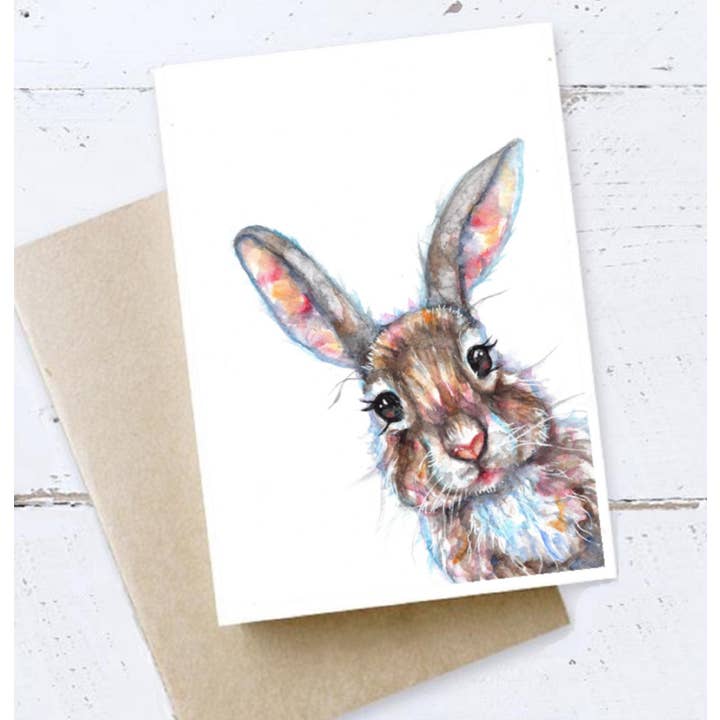 Peek-a-boo Rabbit Art Card for wholesale by bee.arts