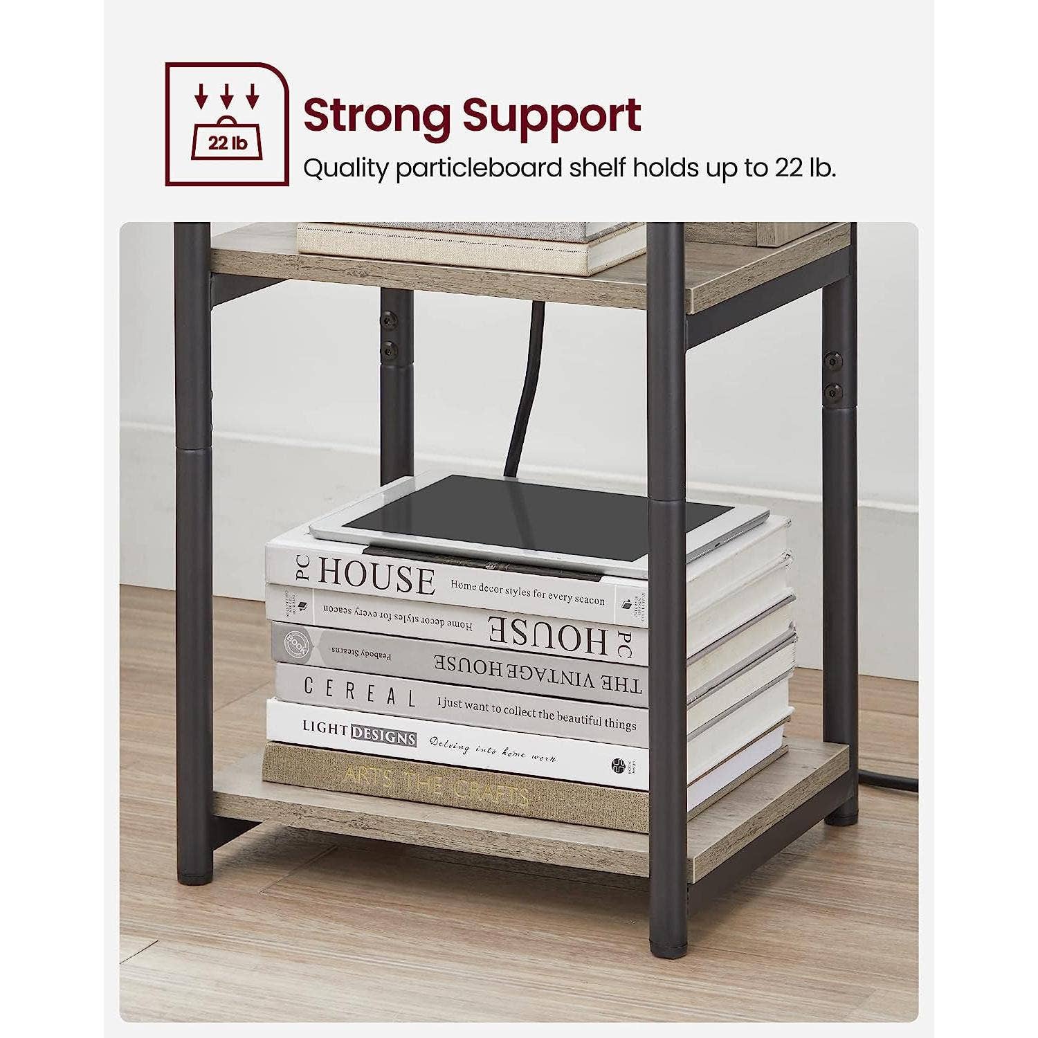 Greige Black End Table With 3 Tier Charging Station USB And AC Outlets for wholesale on Faire6