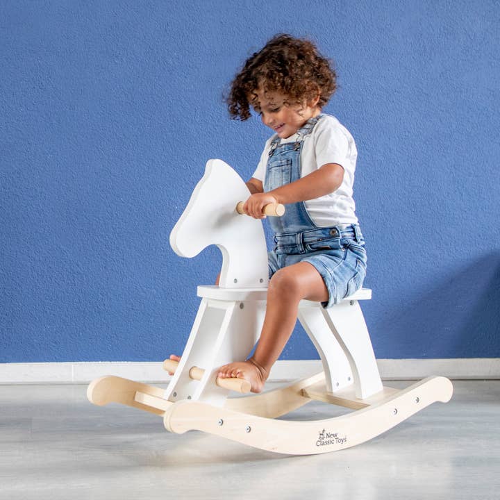New Classic Toys EU - Vente Cheval à bascule – enfant - Rocking Horse - Blanc